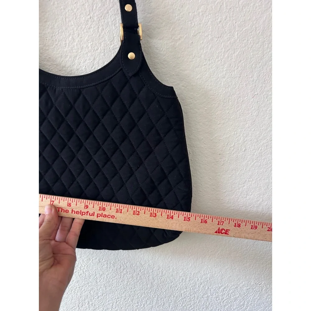 Vera Bradley Black Quilted Microfiber Shoulder Bag Tote Gold Hardware Handbag